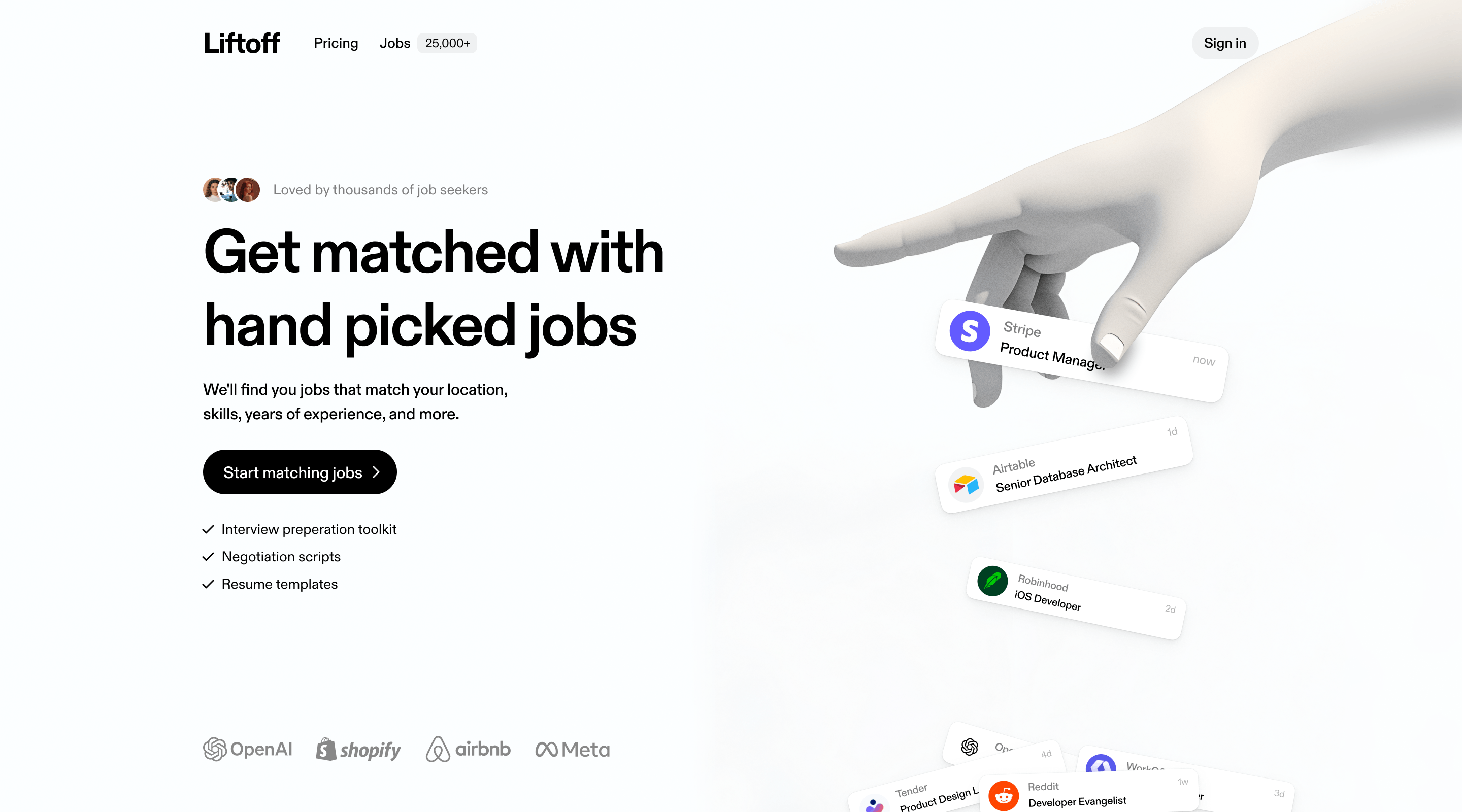 Liftoff landing page