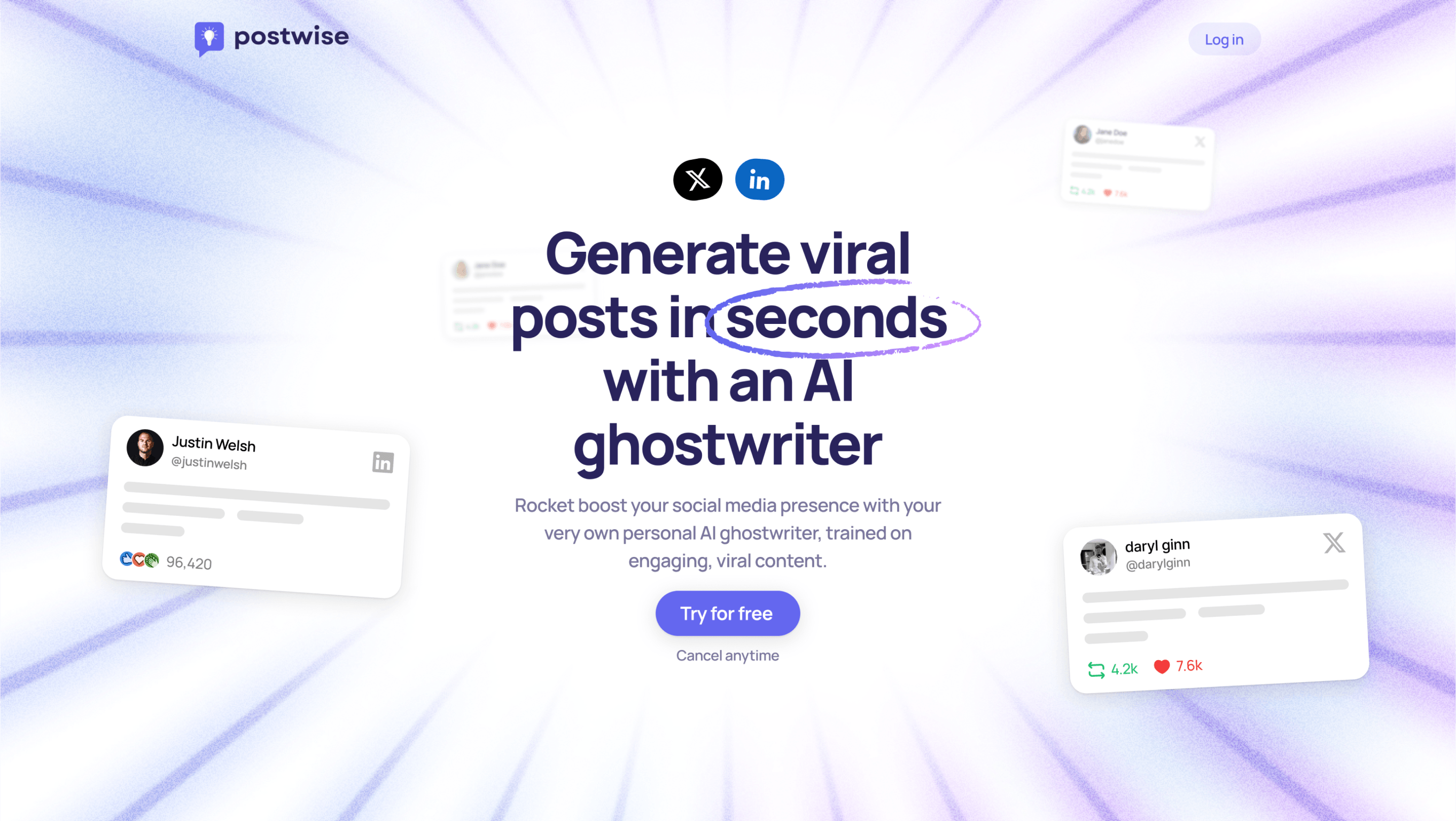 Postwise landing page